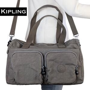 Kipling Cyrene Duffle Crossbody Shoulder Bag Large Taupe Satchel Nylon Travel